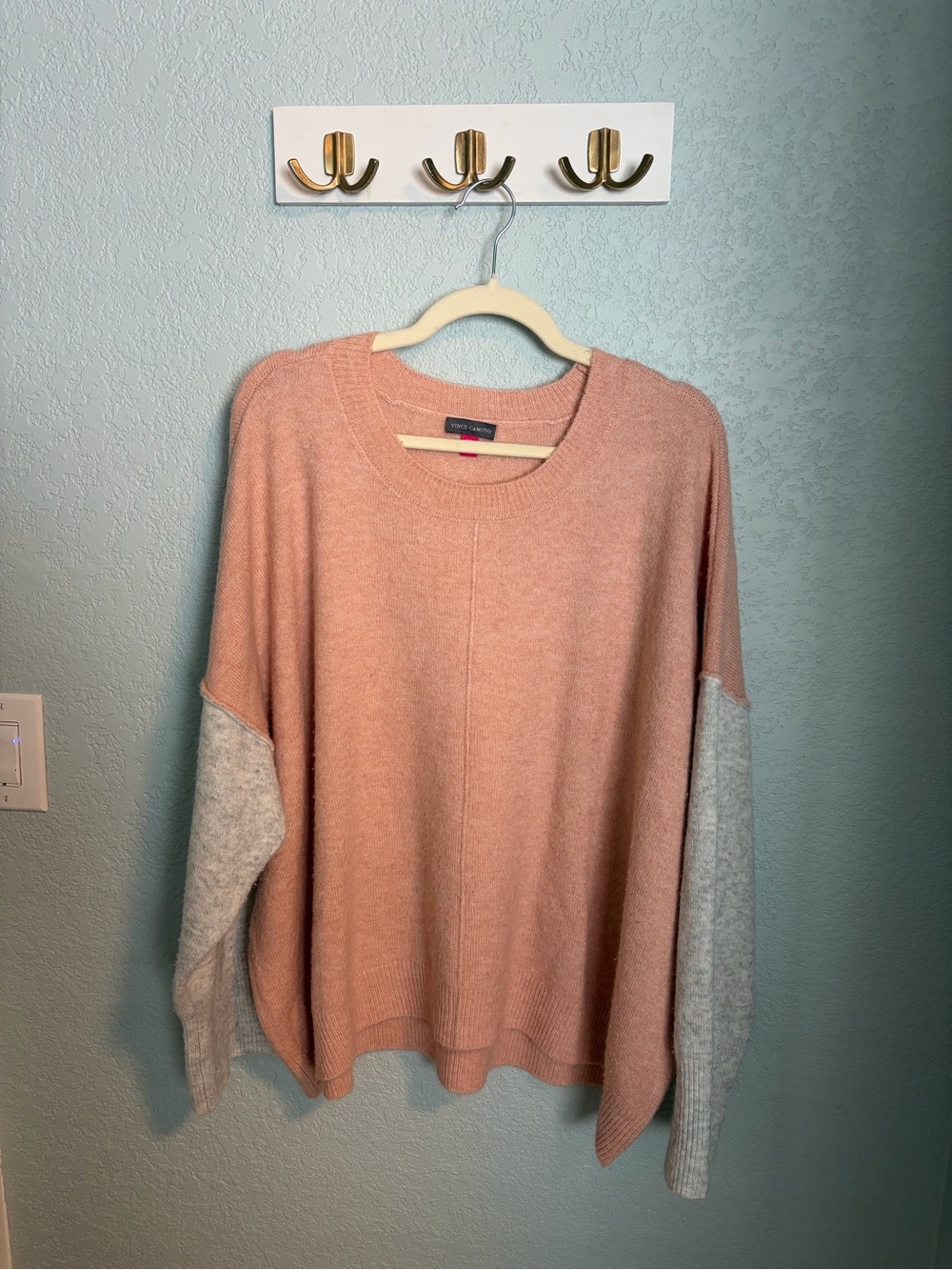 Vince Camuto Pink Pullover Sweater with Contrast Gray Sleeves XXL